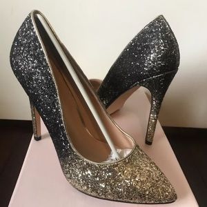 Shoes heels size 9 black and gold glitter